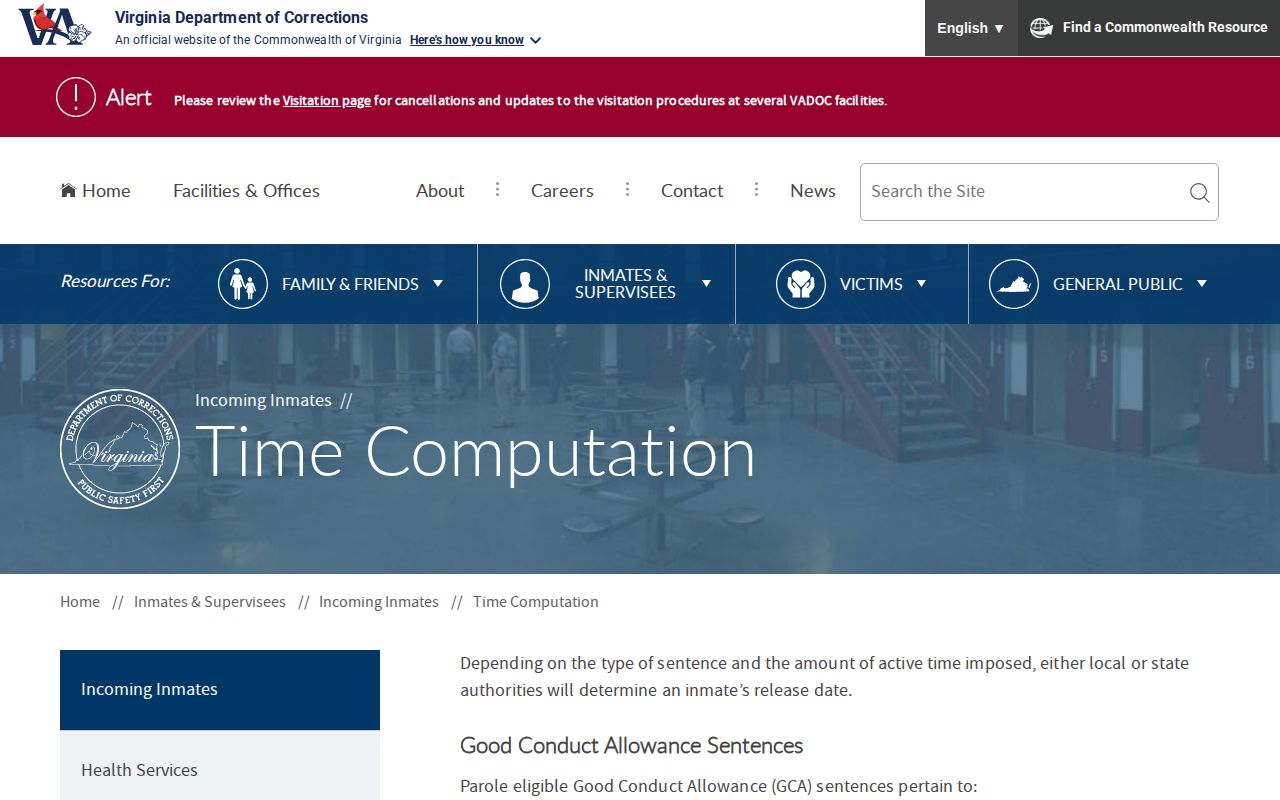 Greene County projected release date time computation through VADOC