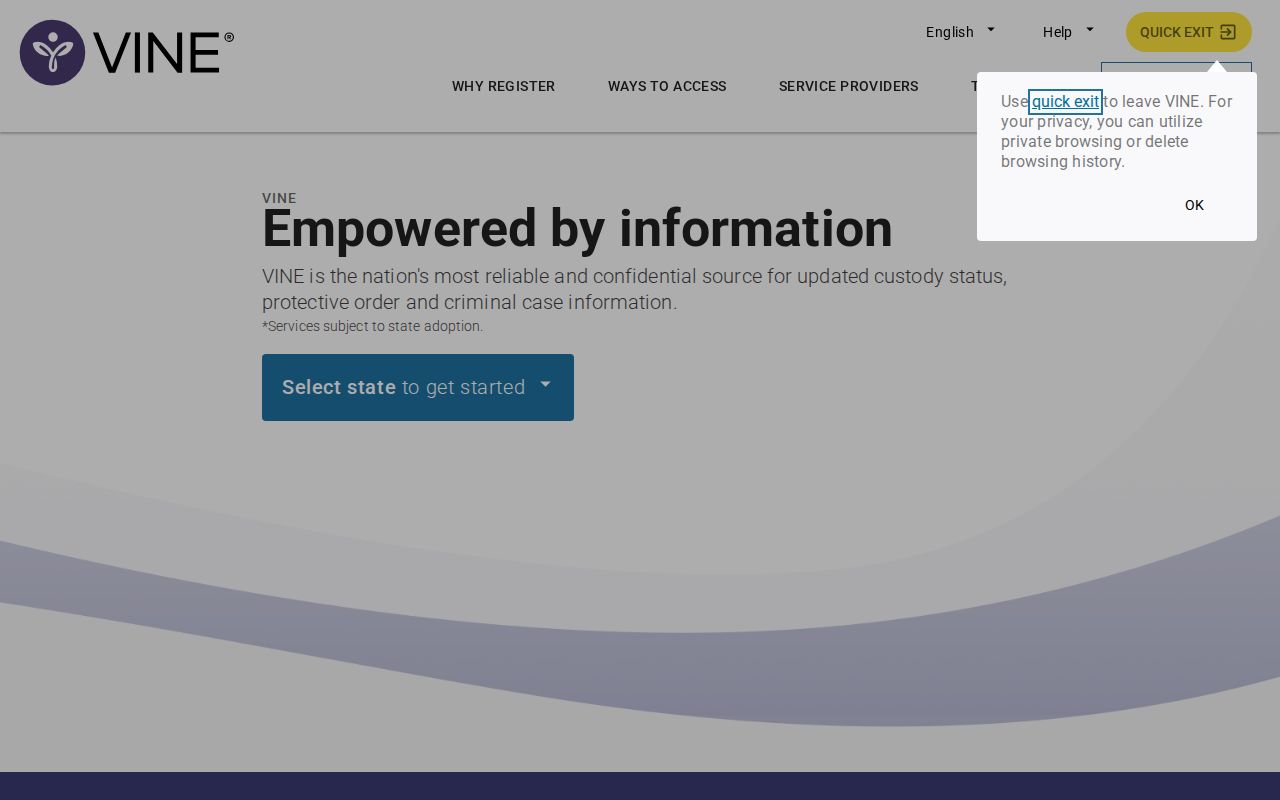 Greene County VINE inmate check and registration screen